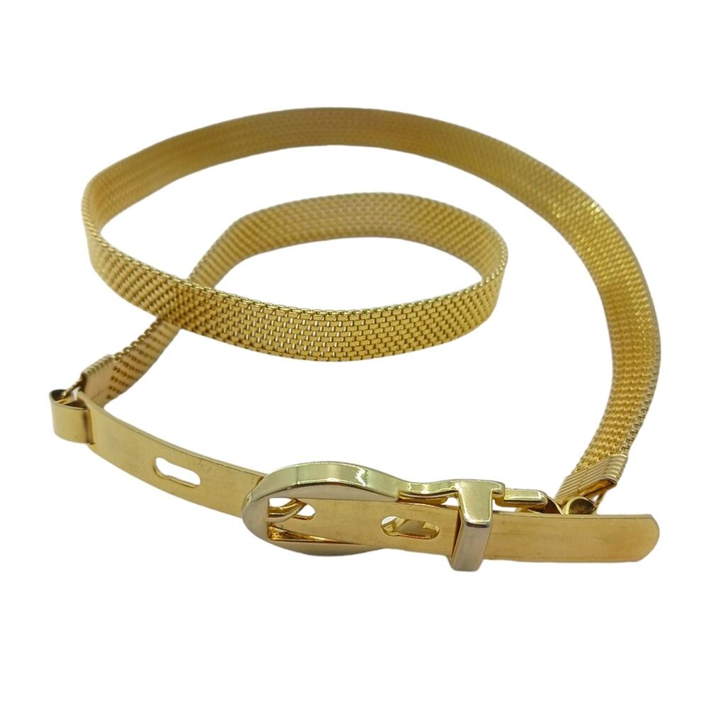 Size XS/S Vintage Womens Skinny Cinching Belt Gold Tone 70s Slim Metal Mesh
